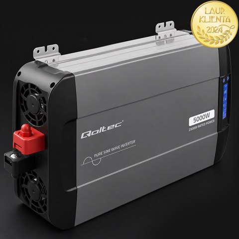 Qoltec Przetwornica napięcia Pure Sine Wave | 12V na 230V | 2500/5000W | LCD | USB | USB-C | Kompatybilna z LiFePO4 GEL AGM