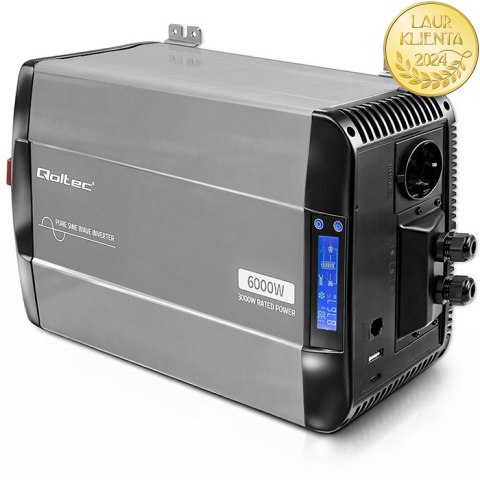 Qoltec Przetwornica napięcia Pure Sine Wave | 12V na 230V | 3000/6000W | LCD | USB | USB-C | Kompatybilna z LiFePO4 GEL AGM