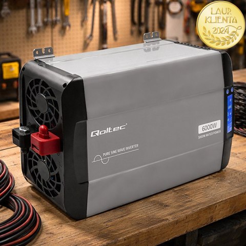 Qoltec Przetwornica napięcia Pure Sine Wave | 12V na 230V | 3000/6000W | LCD | USB | USB-C | Kompatybilna z LiFePO4 GEL AGM