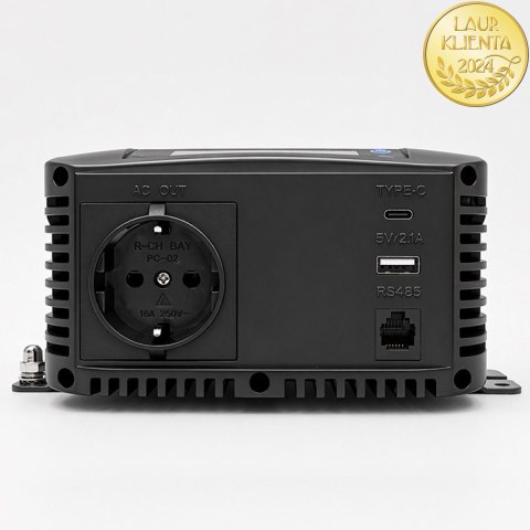Qoltec Przetwornica napięcia Pure Sine Wave | 12V na 230V | 300/600W | LCD | USB | USB-C | Kompatybilna z LiFePO4 GEL AGM