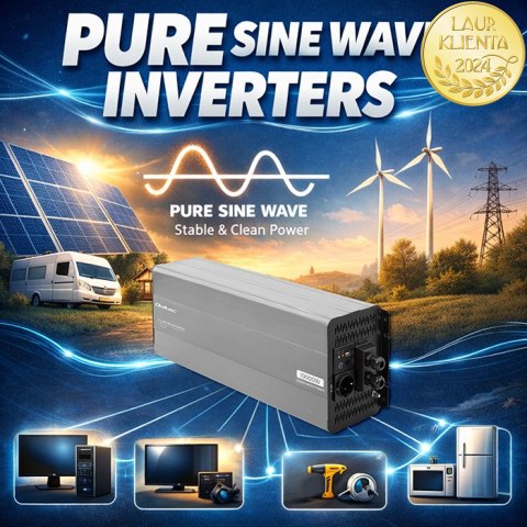 Qoltec Przetwornica napięcia Pure Sine Wave | 24V na 230V | 5000/10000W | USB | Kompatybilna z LiFePO4 GEL AGM