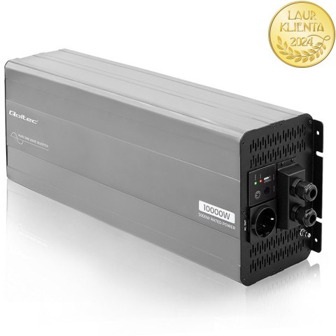 Qoltec Przetwornica napięcia Pure Sine Wave | 24V na 230V | 5000/10000W | USB | Kompatybilna z LiFePO4 GEL AGM