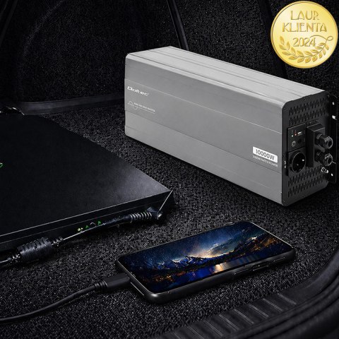 Qoltec Przetwornica napięcia Pure Sine Wave | 24V na 230V | 5000/10000W | USB | Kompatybilna z LiFePO4 GEL AGM