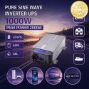 Qoltec Przetwornica napięcia Pure Sine Wave z UPS | 12V na 230V | 1000/2000W | LCD | USB | USB-C | Kompatybilna z LiFePO4 GEL AG