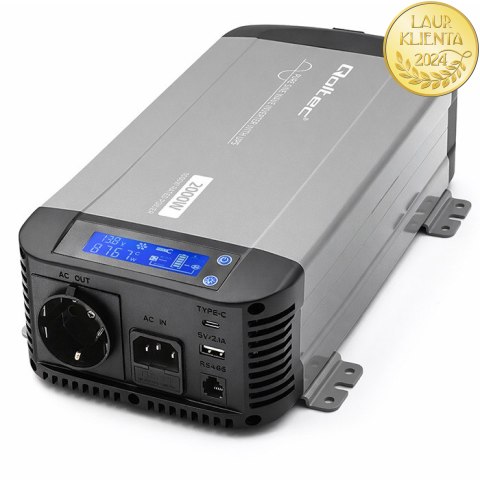 Qoltec Przetwornica napięcia Pure Sine Wave z UPS | 12V na 230V | 1000/2000W | LCD | USB | USB-C | Kompatybilna z LiFePO4 GEL AG