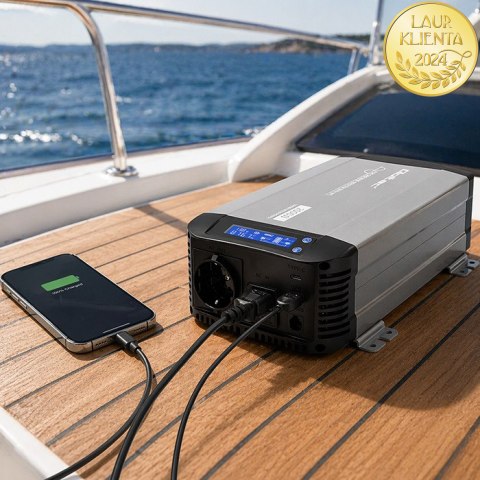 Qoltec Przetwornica napięcia Pure Sine Wave z UPS | 12V na 230V | 1000/2000W | LCD | USB | USB-C | Kompatybilna z LiFePO4 GEL AG