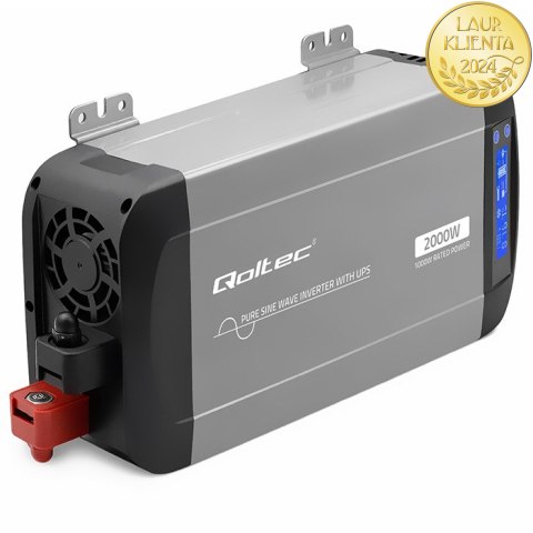Qoltec Przetwornica napięcia Pure Sine Wave z UPS | 12V na 230V | 1000/2000W | LCD | USB | USB-C | Kompatybilna z LiFePO4 GEL AG