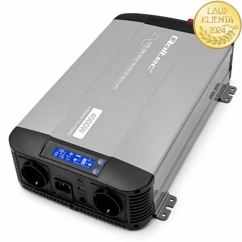 Qoltec Przetwornica napięcia Pure Sine Wave z UPS | 12V na 230V | 2000/4000W | LCD | USB | USB-C | Kompatybilna z LiFePO4 GEL AG