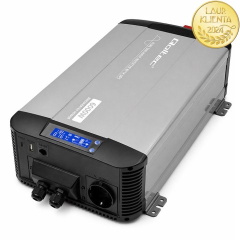 Qoltec Przetwornica napięcia Pure Sine Wave z UPS | 12V na 230V | 3000/6000W | LCD | USB | USB-C | Kompatybilna z LiFePO4 GEL AG