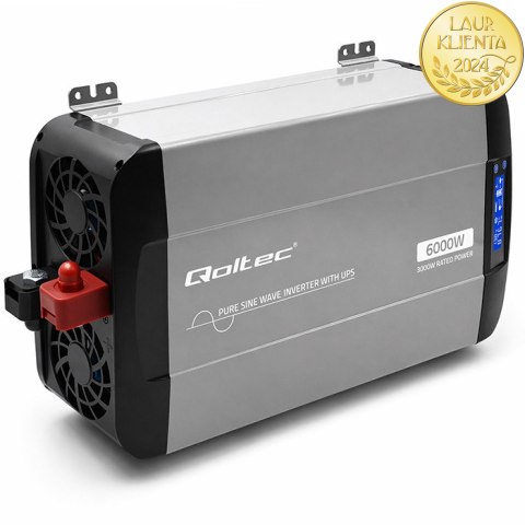 Qoltec Przetwornica napięcia Pure Sine Wave z UPS | 12V na 230V | 3000/6000W | LCD | USB | USB-C | Kompatybilna z LiFePO4 GEL AG