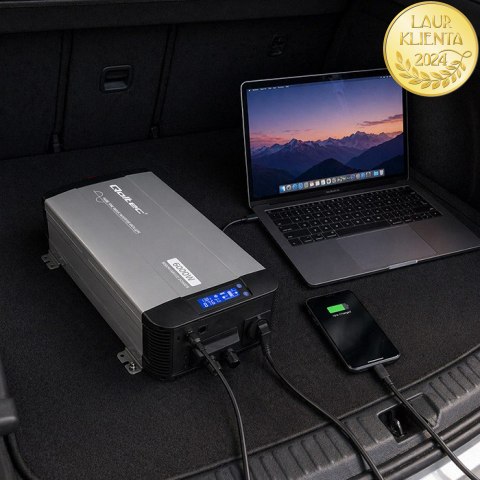 Qoltec Przetwornica napięcia Pure Sine Wave z UPS | 12V na 230V | 3000/6000W | LCD | USB | USB-C | Kompatybilna z LiFePO4 GEL AG