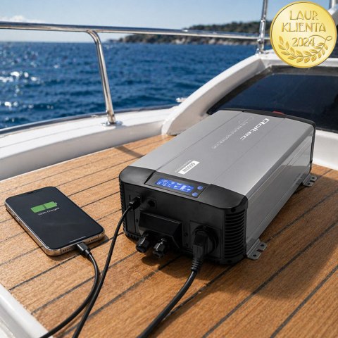 Qoltec Przetwornica napięcia Pure Sine Wave z UPS | 12V na 230V | 3000/6000W | LCD | USB | USB-C | Kompatybilna z LiFePO4 GEL AG