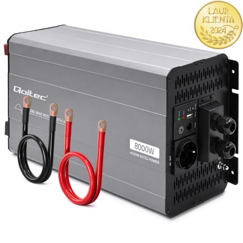 Qoltec Przetwornica napięcia Pure Sine Wave z UPS | 12V na 230V | 4000/8000W | USB | Kompatybilna z LiFePO4 GEL AGM