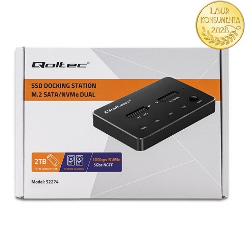 Qoltec Stacja dokująca dysków SSD M.2 | NVMe| SATA | USB-C | DUAL 2 x 2TB