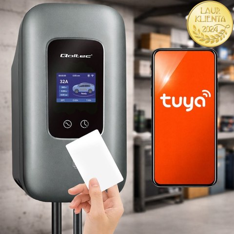 Qoltec Stacja ładowania EV Typ2 do samochodu elektrycznego i hybryd | 3 fazy | 22kW | 32A | Wi-fi | LCD | RFID | Smart life | T
