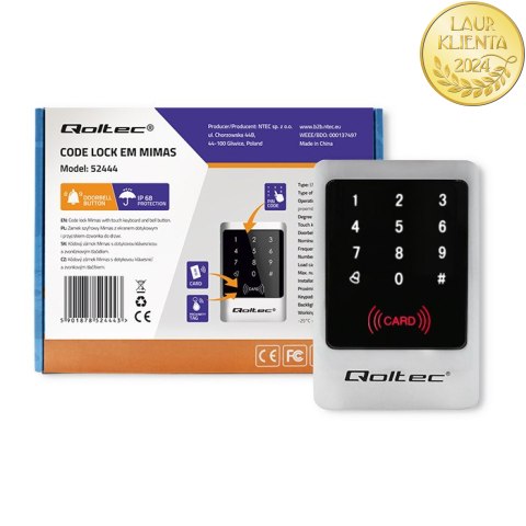 Qoltec Zamek szyfrowy MIMAS z czytnikiem RFID| kod | karta | brelok | dzwonek | IP68 | EM