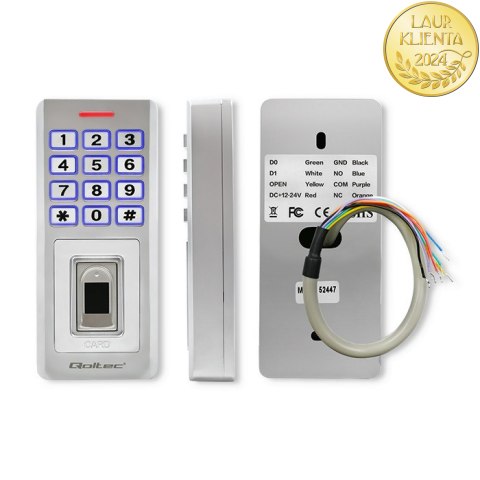 Qoltec Zamek szyfrowy Oberon z czytnikiem linii papilarnych | RFID | kod | karta | brelok | dzwonek | IP68 | EM