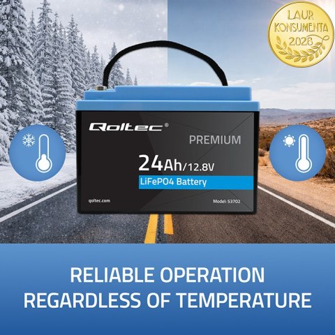Qoltec Akumulator LiFePO4 Litowo-Żelazowo-Fosforanowy | 12.8V | 24Ah | 307.2Wh | BMS