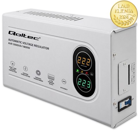 Qoltec Automatyczny Stabilizator napięcia AVR 3000VA | 1800W | Compact | Toroidalny transformator