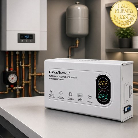 Qoltec Automatyczny Stabilizator napięcia AVR 3000VA | 1800W | Compact | Toroidalny transformator