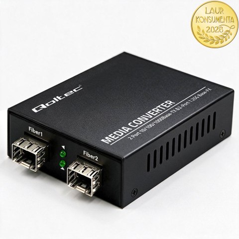 Qoltec Dwukierunkowy Media Konwerter SWITCH Ethernet 2x RJ45 2x SFP| 1000Mb/s | 5V