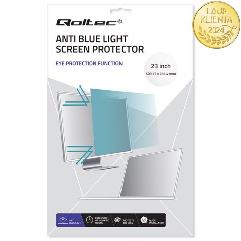 Qoltec Filtr światła niebieskiego 23" | 16:9 | Ochrona wzroku | Anti Glare | Matowy | na monitor