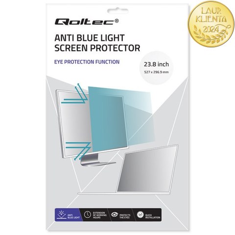 Qoltec Filtr światła niebieskiego 23.8" | 16:9 | Ochrona wzroku | Anti Glare | Matowy | na monitor