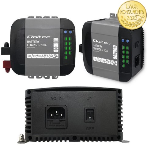 Qoltec Inteligentna ładowarka Monolith do akumulatorów LiFePO4 AGM GEL SLA | 10A | 12V