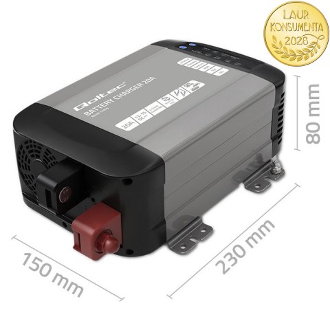 Qoltec Inteligentna ładowarka Monolith do akumulatorów LiFePO4 AGM GEL SLA | 20A | 12V
