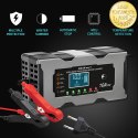 Qoltec Inteligentna mikroprocesorowa ładowarka 12V 10A | Prostownik z funkcją naprawy do akumulatora AGM GEL LiFePO4 | LCD
