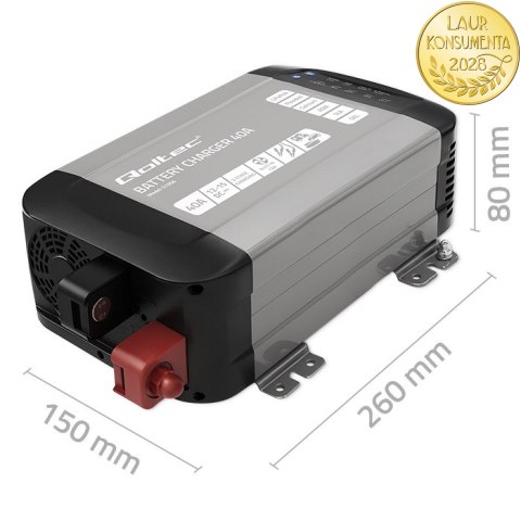 Qoltec Inteligentna profesjonalna ładowarka Monolith do akumulatorów LiFePO4 AGM GEL SLA | 40A | 12V