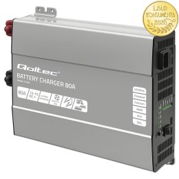 Qoltec Inteligentna profesjonalna ładowarka Monolith do akumulatorów LiFePO4 AGM GEL SLA | 80A | 12V | Szybkie ładowanie