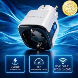 Qoltec Inteligentne gniazdko Wi-Fi 16A | Timer | Watomierz | Tuya | Smart Life | Amazon Alexa | Google assistant