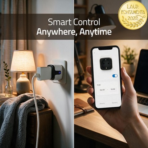 Qoltec Inteligentne gniazdko Wi-Fi 16A | Timer | Watomierz | Tuya | Smart Life | Amazon Alexa | Google assistant