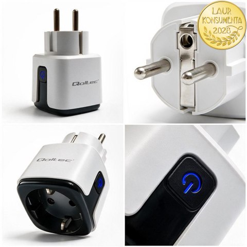 Qoltec Inteligentne gniazdko Wi-Fi 16A | Timer | Watomierz | Tuya | Smart Life | Amazon Alexa | Google assistant