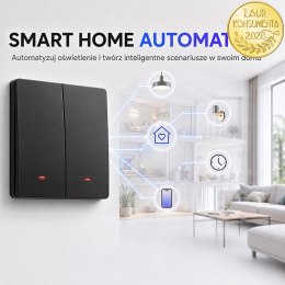 Qoltec Inteligentny 2-kanałowy włącznik wyłącznik światła | Wi-Fi | Timer | Tuya | Smart life | Czarny