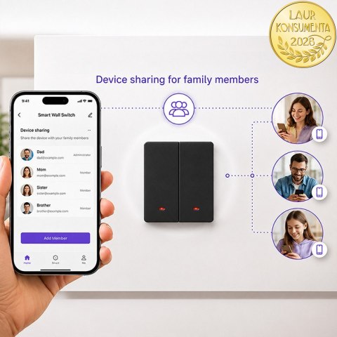 Qoltec Inteligentny 2-kanałowy włącznik wyłącznik światła | Wi-Fi | Timer | Tuya | Smart life | Czarny