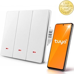 Qoltec Inteligentny 3-kanałowy włącznik wyłacznik światła | Wi-Fi | Timer| Tuya | Smart life | Biały