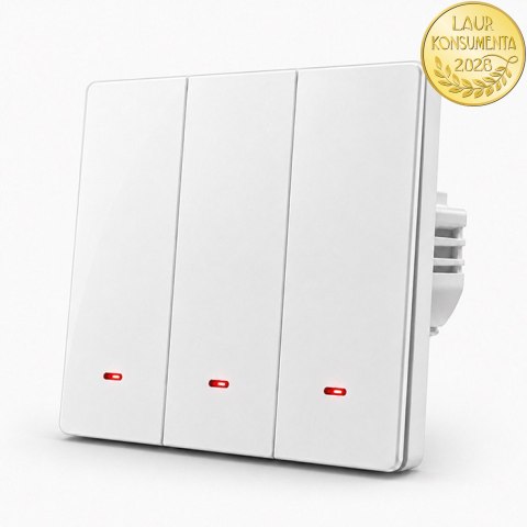 Qoltec Inteligentny 3-kanałowy włącznik wyłacznik światła | Wi-Fi | Timer| Tuya | Smart life | Biały