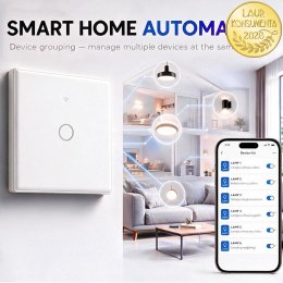 Qoltec Inteligentny dotykowy 1-kanałowy włącznik wyłącznik światła | Wi-Fi | Timer | Tuya | Smart life | Hartowane szkło | Biały