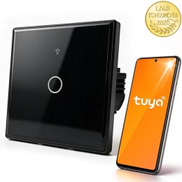 Qoltec Inteligentny dotykowy 1-kanałowy włącznik wyłącznik światła | Wi-Fi | Timer | Tuya | Smart life | Hartowane szkło | Czarn