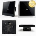 Qoltec Inteligentny dotykowy 1-kanałowy włącznik wyłącznik światła | Wi-Fi | Timer | Tuya | Smart life | Hartowane szkło | Czarn