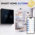 Qoltec Inteligentny dotykowy 2-kanałowy włącznik wyłącznik światła | Wi-Fi | Timer | Tuya | Smart life | Hartowane szkło | Czarn