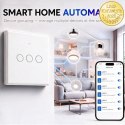 Qoltec Inteligentny dotykowy 3-kanałowy włącznik wyłącznik światła | Wi-Fi | Timer | Tuya | Smart life | Hartowane szkło | Biał