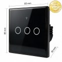 Qoltec Inteligentny dotykowy 3-kanałowy włącznik wyłącznik światła | Wi-Fi | Timer | Tuya | Smart life | Hartowane szkło | Czar