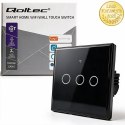 Qoltec Inteligentny dotykowy 3-kanałowy włącznik wyłącznik światła | Wi-Fi | Timer | Tuya | Smart life | Hartowane szkło | Czar