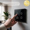 Qoltec Inteligentny dotykowy 4-kanałowy włącznik wyłącznik światła | Wi-Fi | Timer | Tuya | Smart life | Hartowane szkło | Czarn