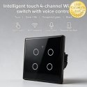 Qoltec Inteligentny dotykowy 4-kanałowy włącznik wyłącznik światła | Wi-Fi | Timer | Tuya | Smart life | Hartowane szkło | Czarn
