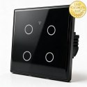 Qoltec Inteligentny dotykowy 4-kanałowy włącznik wyłącznik światła | Wi-Fi | Timer | Tuya | Smart life | Hartowane szkło | Czarn