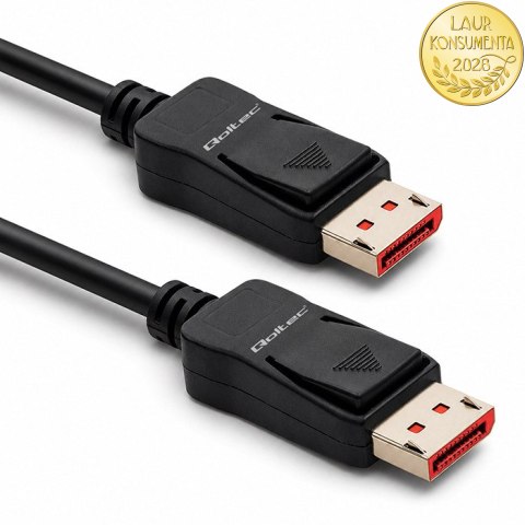 Qoltec Kabel DisplayPort v2.1 męski | DisplayPort v2.1 męski | 8K | 40G | 0.5m